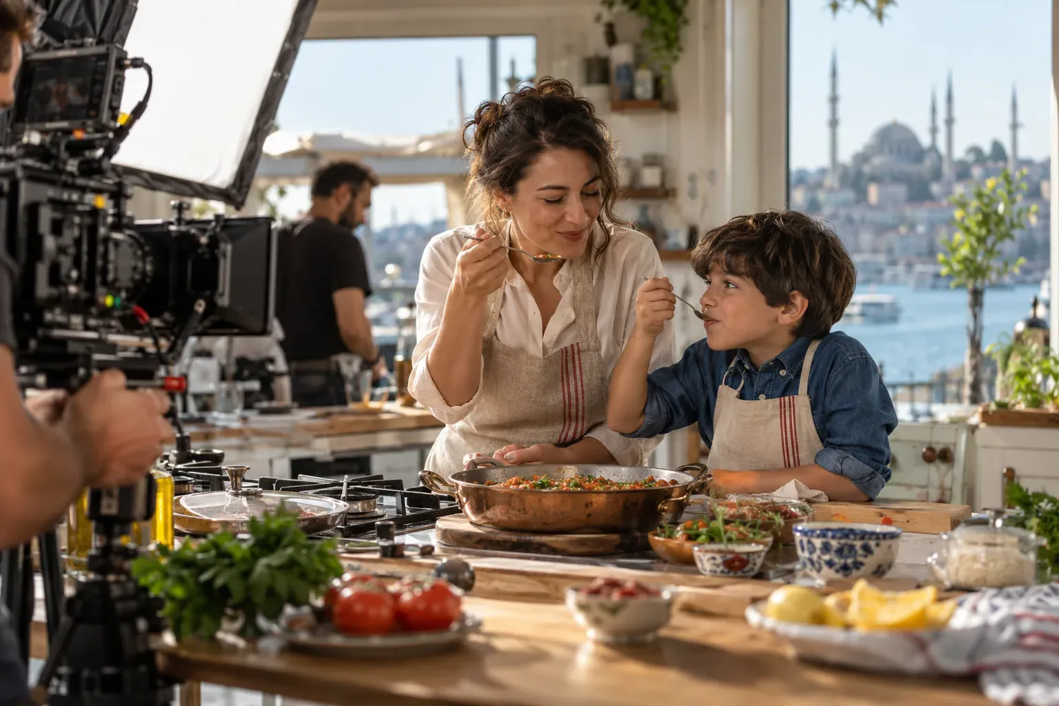 Gıda reklamları için anne ve çocuk oyuncu